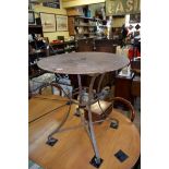 A vintage steel circular occasional table, 71cm diameter, (oxidised).