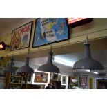 A set of four industrial grey enamel ceiling lights, 46cm diameter.