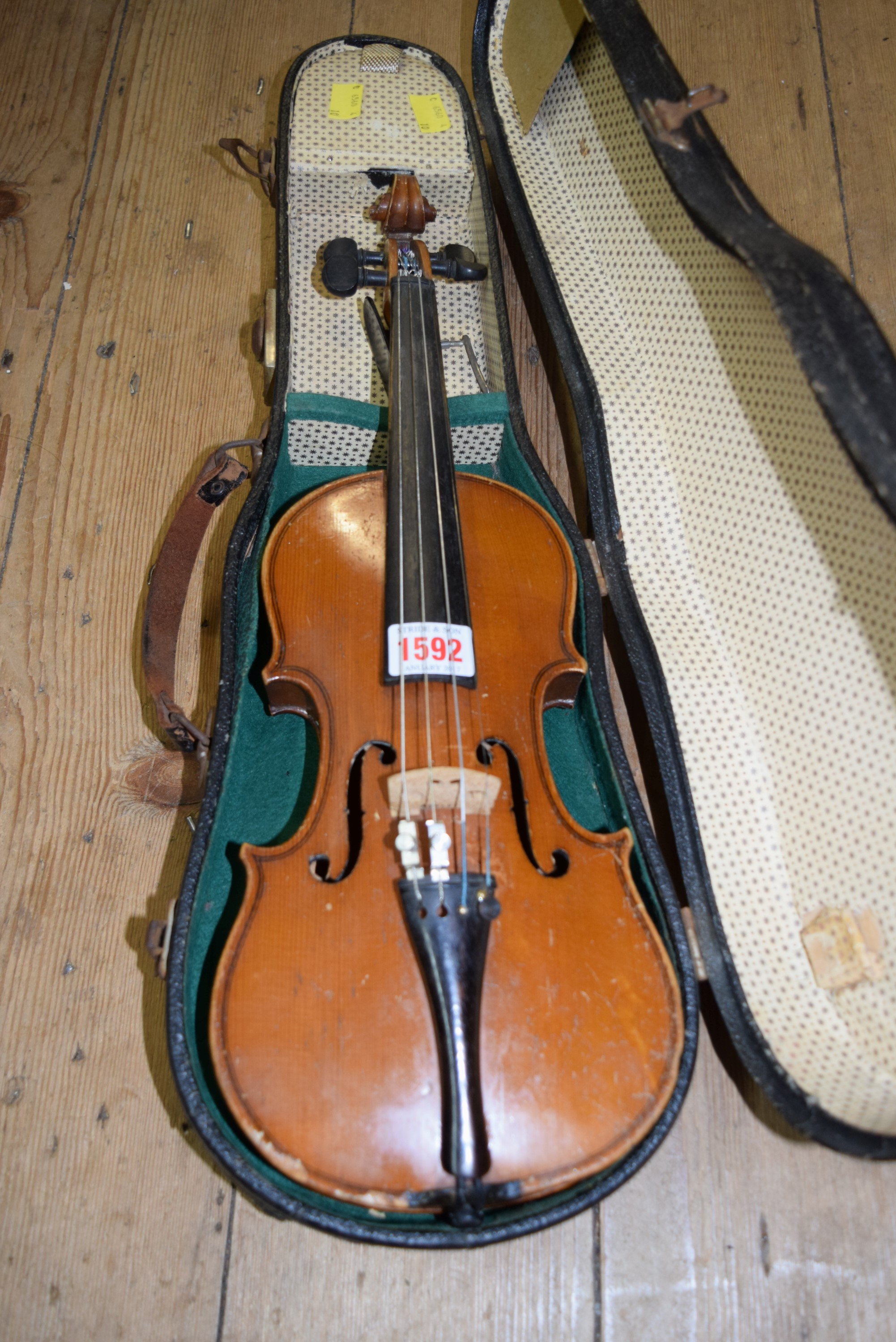 A small Continental violin, with 11 inch back, in case.