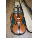 A small Continental violin, with 11 inch back, in case.