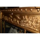 A 19th century gilt overmantel mirror, with neo-classical frieze, 133cm wide, (later gilt finish).