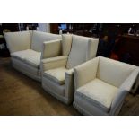 A modern ivory damask twin seater Knole settee; together with similarly upholstered wing chair;