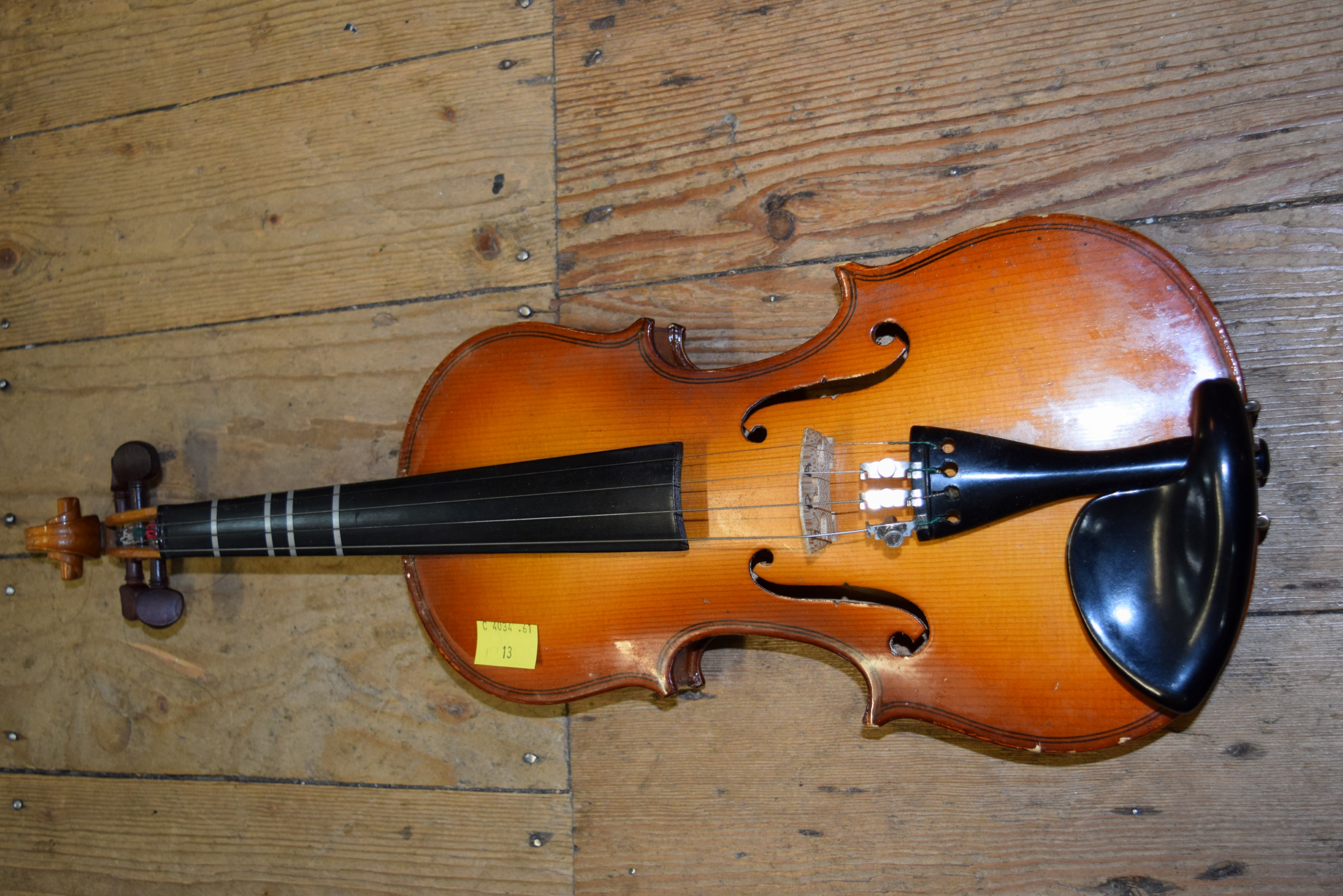 Three various violins, with 12, 12½ and 13 inch backs respectively, each boxed. - Image 10 of 13