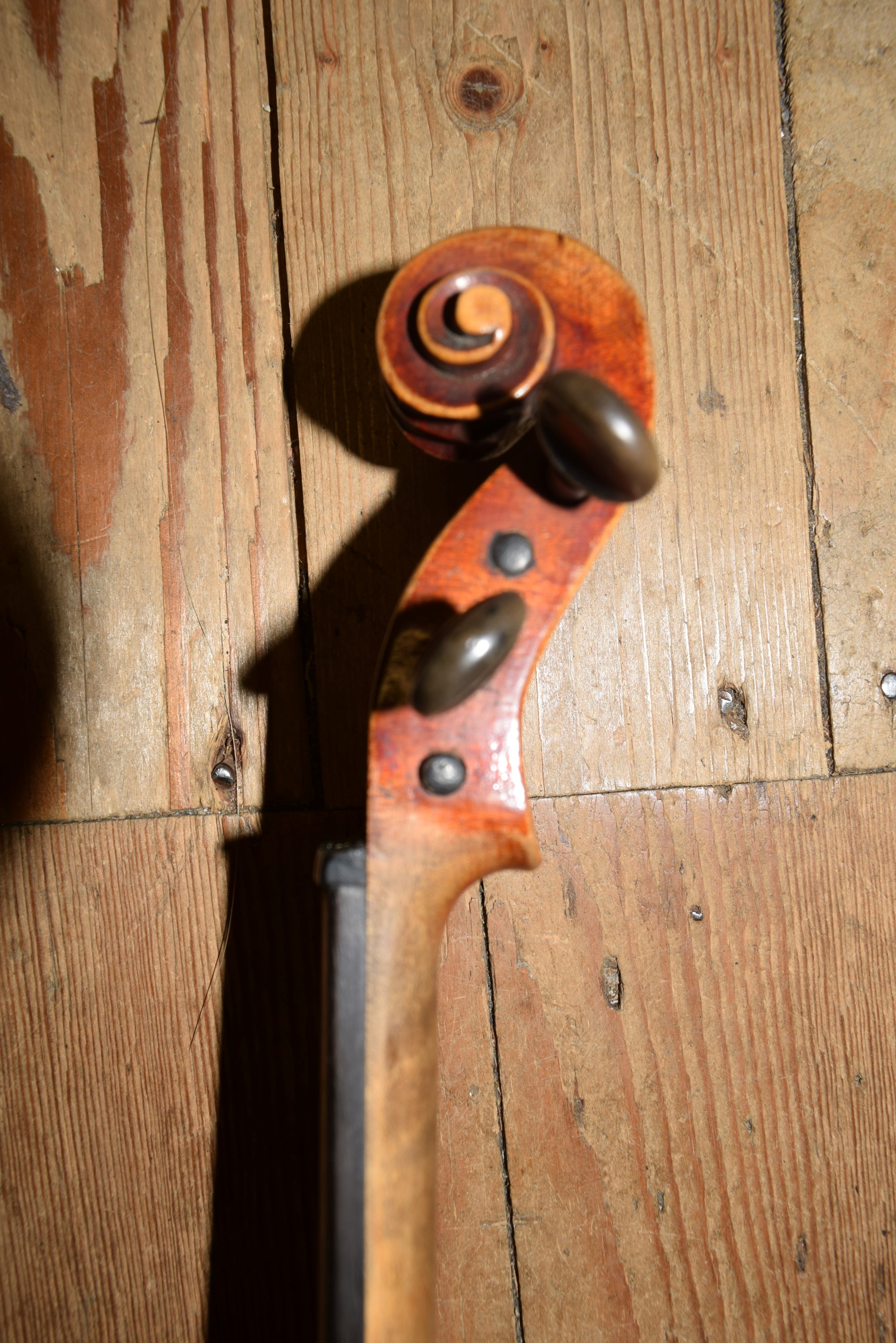 Three various violins, with 12, 12½ and 13 inch backs respectively, each boxed. - Image 5 of 13