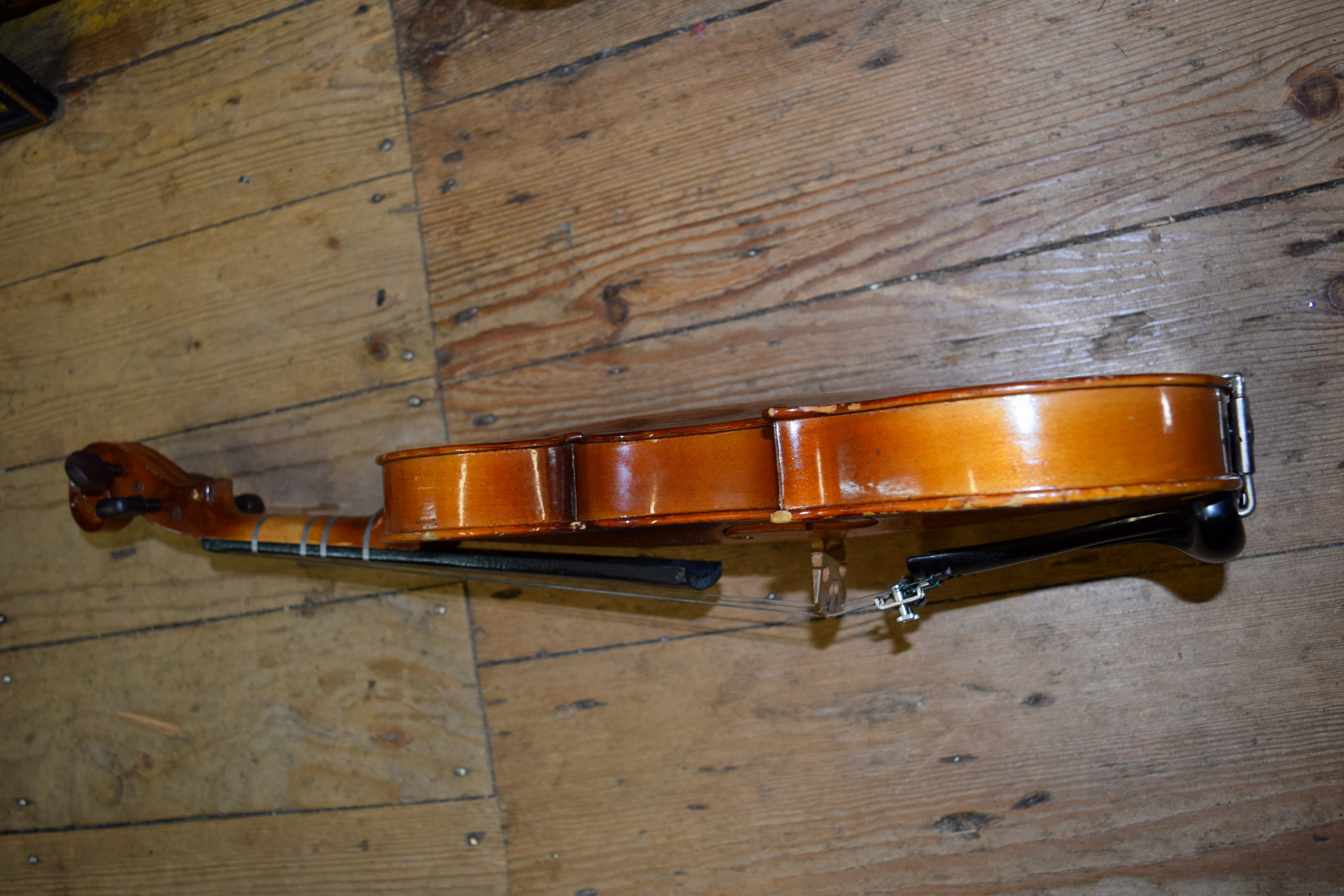 Three various violins, with 12, 12½ and 13 inch backs respectively, each boxed. - Image 12 of 13