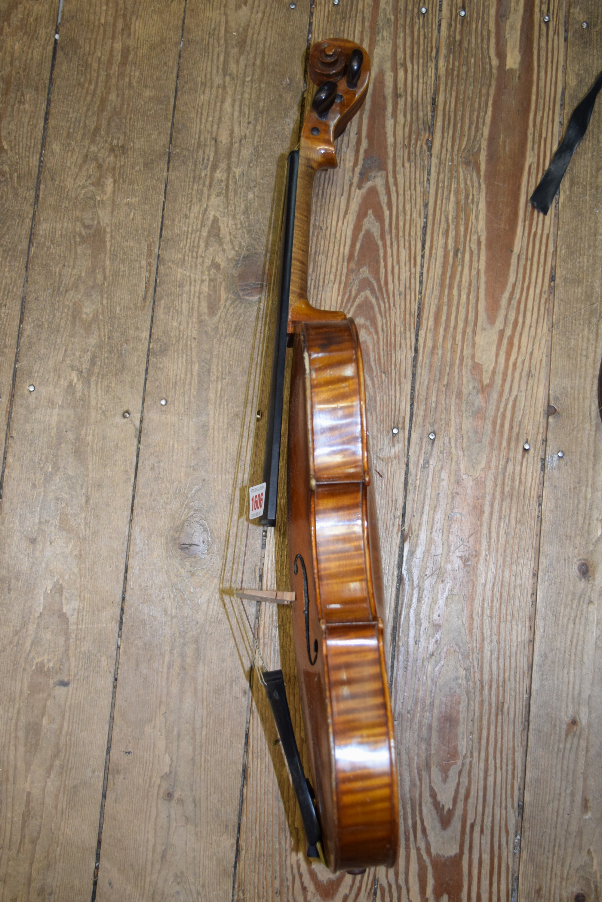 An early 20th century Continental violin, with 14 inch back, cased and with bow. - Image 3 of 9