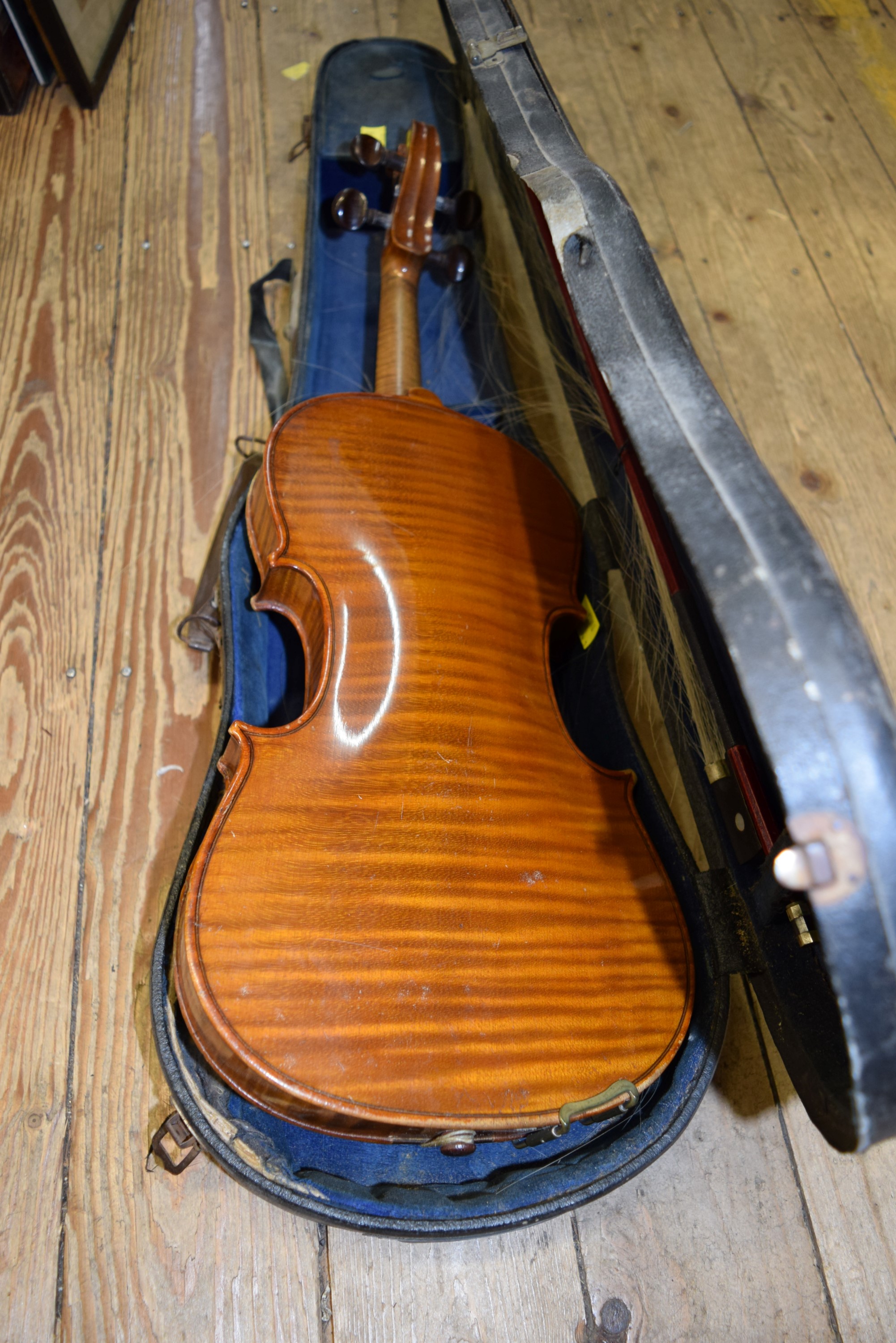 An early 20th century Continental violin, with 14 inch back, cased and with bow. - Image 2 of 9