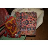 Two Turkish carpet fragment cushions.