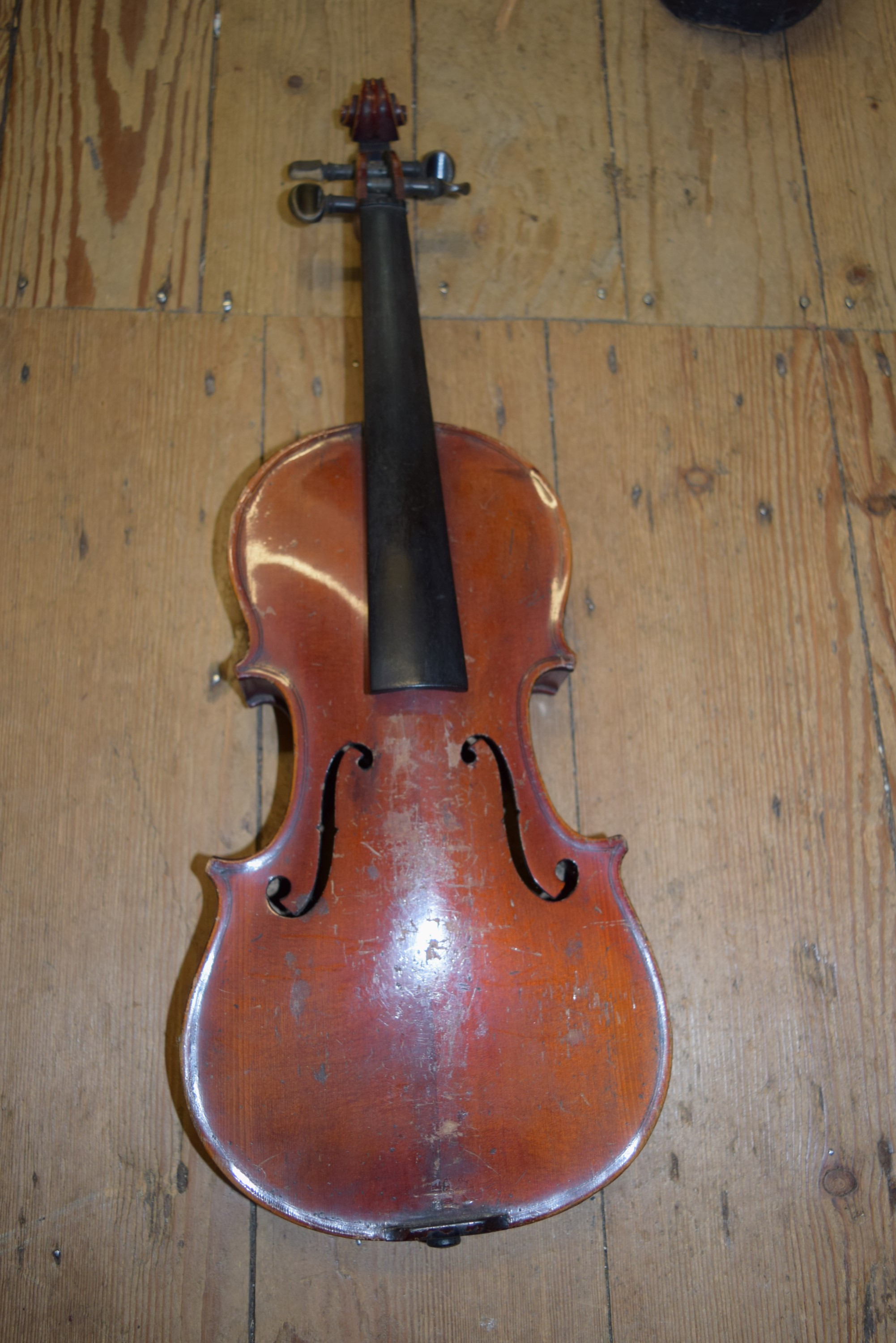 Three various violins, with 12, 12½ and 13 inch backs respectively, each boxed. - Image 2 of 13