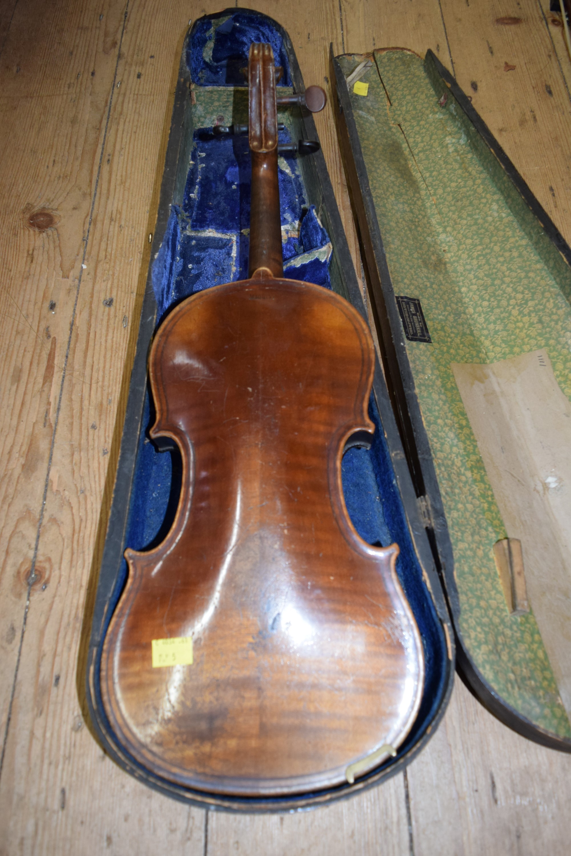 An antique Continental violin, with 14 inch back, labelled and stamped 'Maggini', in wood case. - Image 2 of 4