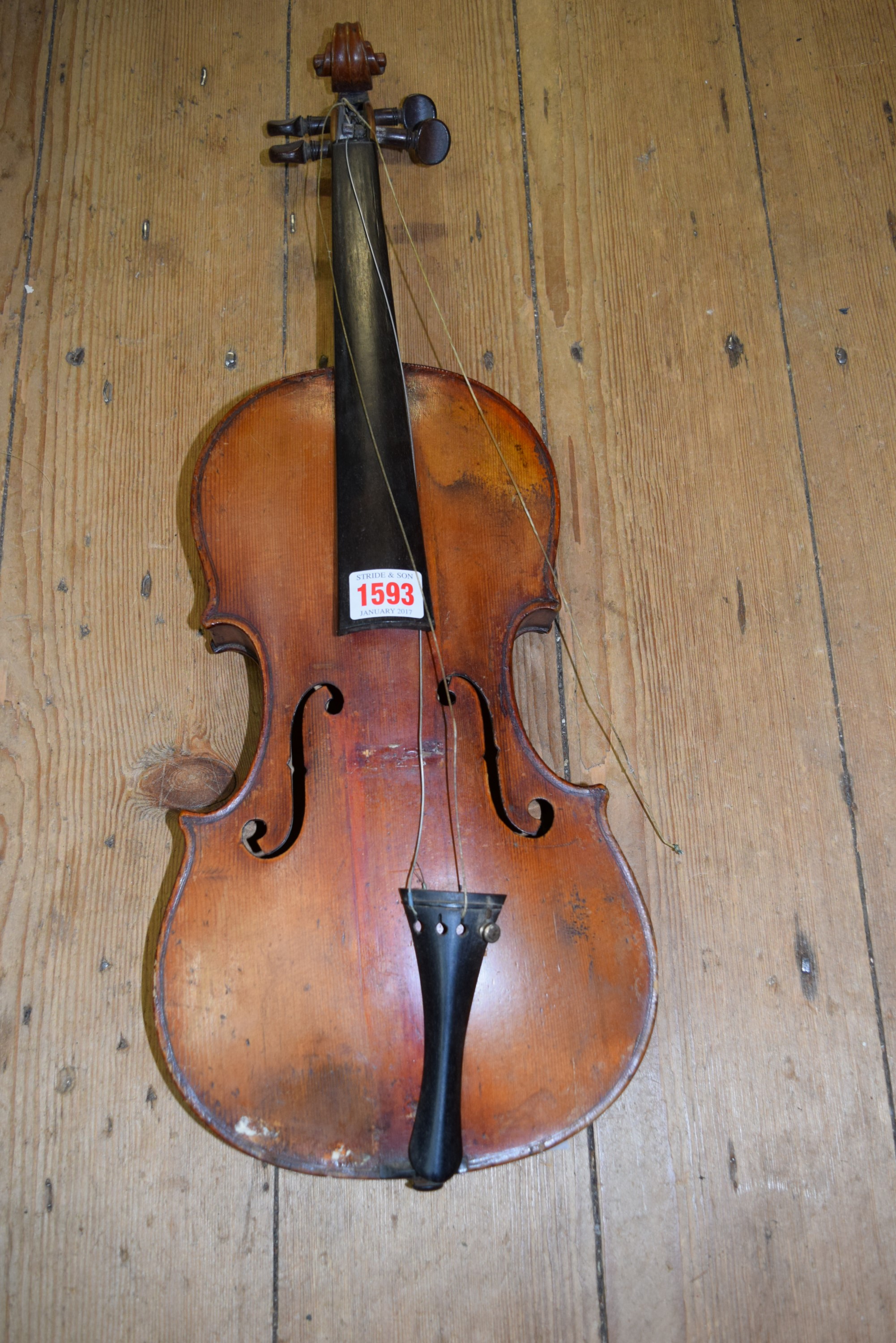 An antique Continental violin, with 14 inch back. Condition Report: not good.