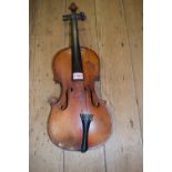 An antique Continental violin, with 14 inch back. Condition Report: not good.