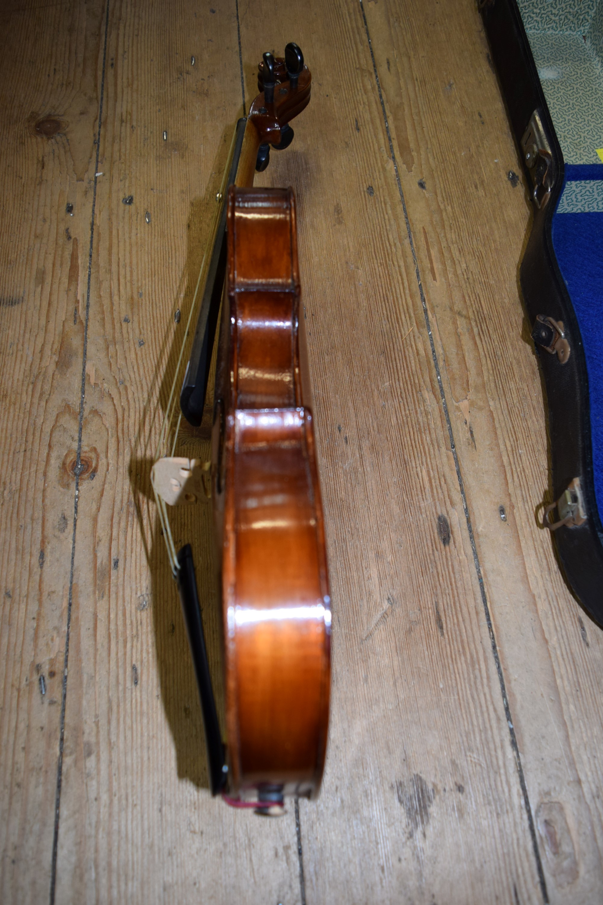 A German violin, with 14 inch back, cased and with bow. - Image 3 of 8