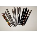 A small collection of fountain pens and similar, to include: a sterling propelling pencil.