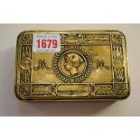 A Christmas 1914 brass tin, enclosing the original tobacco, cigarettes,