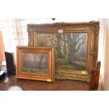 F Golden Short, a winter woodland, signed and dated 1924, oil on board,