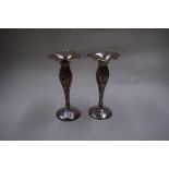 A pair of early 20th century American sterling silver trumpet flower vases.