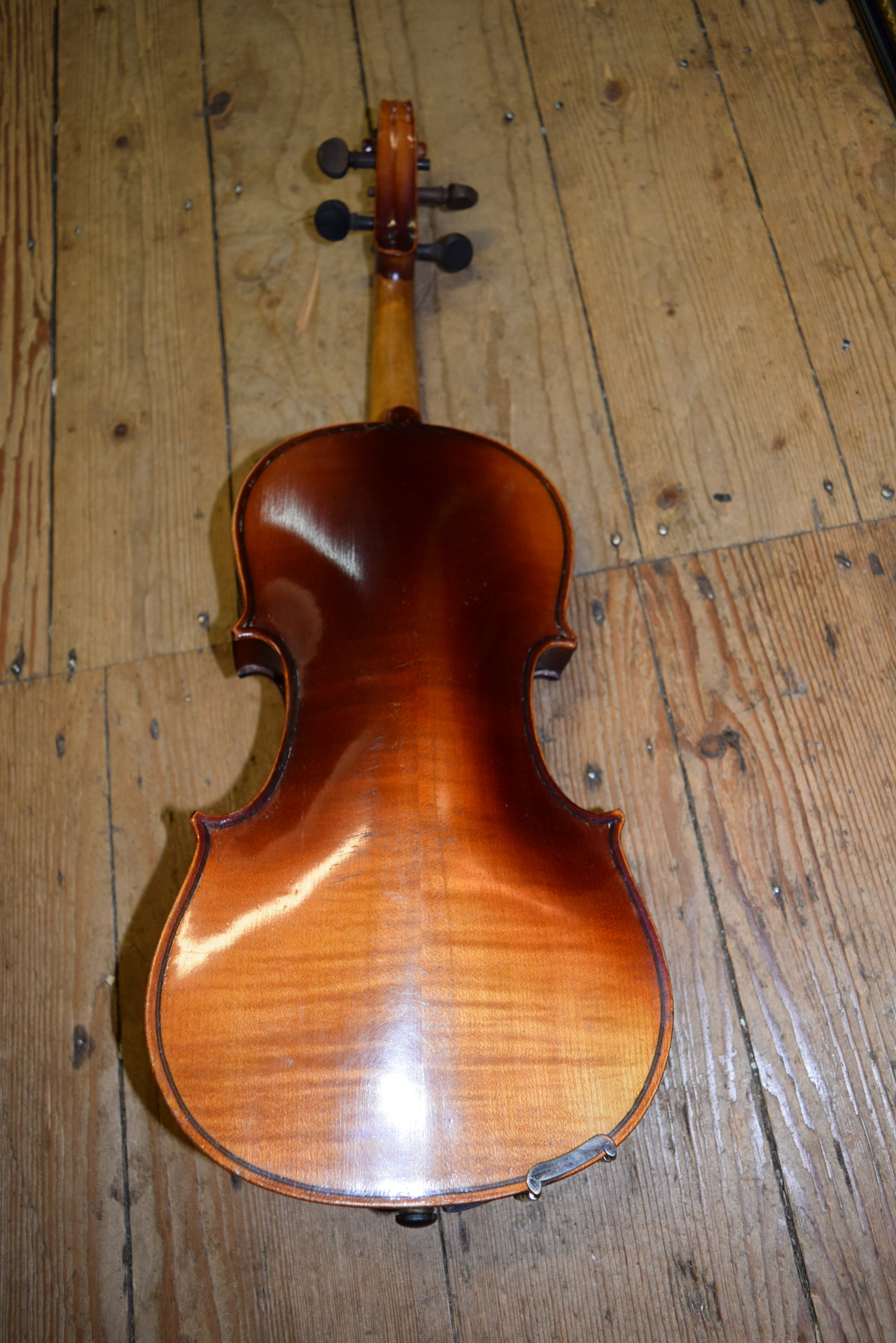 Three various violins, with 12, 12½ and 13 inch backs respectively, each boxed. - Image 13 of 13