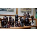 Ethnographica: a collection of carved hardwood tribal figures, to include a large totem, 56cm high.