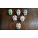 Six Halcyon Days enamel Easter eggs, comprising 1990-1995 inclusive.