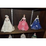 Three Coalport figures, comprising: 'The Midwinter Ball, Carolyn'; 'The Jubilee Charity Ball,