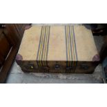 A vintage Harrod's striped canvas travel trunk, with removable tray, 69cm wide.