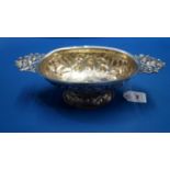 A mid 18th century Dutch silver twin handled oval brandy bowl, possibly Delft town mark,