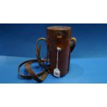 A vintage leather cased electroplate and glass flask set, by James Dixon & Sons,