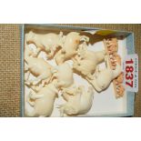 A set of eight antique ivory miniature animals,