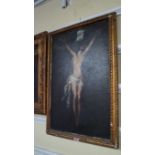 Italian School, 20th century, Christ on the cross, indistinctly signed, oil on board, 28 x 39cm.