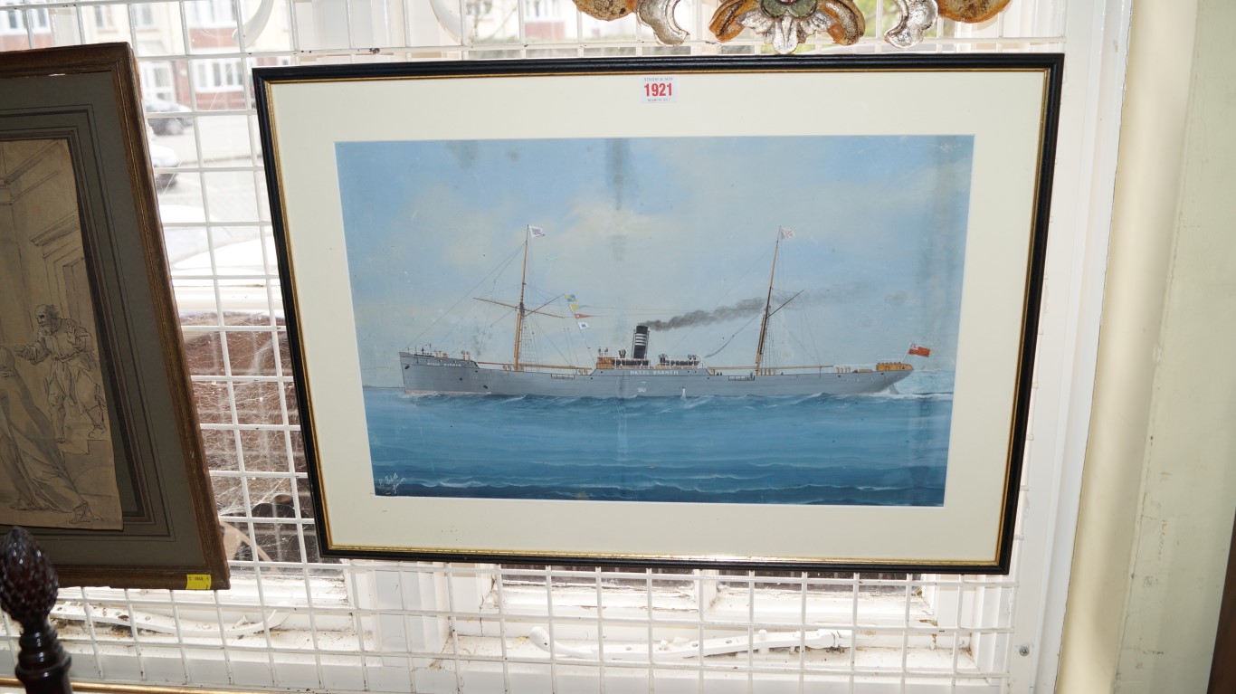 * Roberto, The Steam ship "Hazel Branch", signed and inscribed Genova, gouache, 34 x 54.5cm.