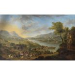 French School, early 18th century, 'A skirmish on the banks of the Rhine', oil on oak panel,