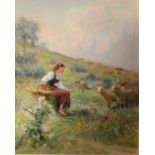 Henri Arthur Bonnefoy (1839-1917), lady and sheep in a spring meadow, signed and dated '93,