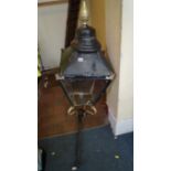 A Victorian painted and gilt copper street lantern, 112cm high.