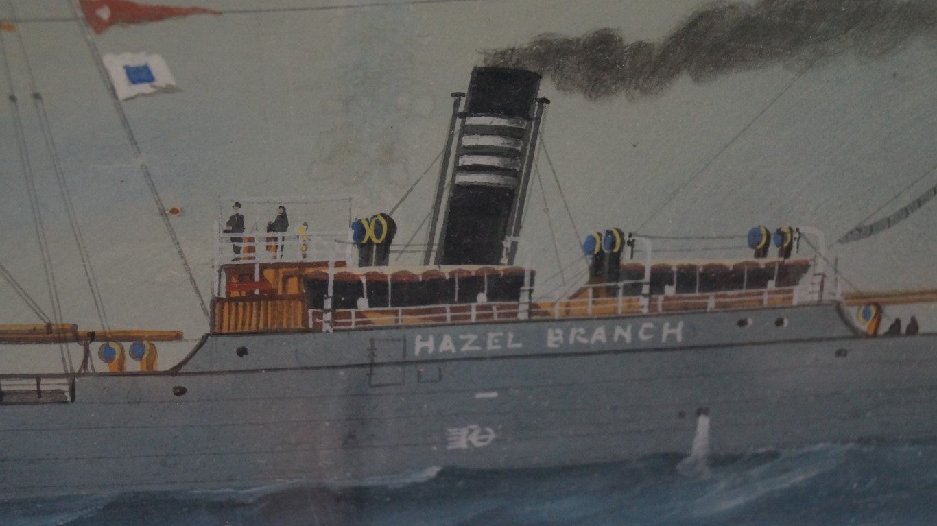 * Roberto, The Steam ship "Hazel Branch", signed and inscribed Genova, gouache, 34 x 54.5cm. - Image 3 of 5