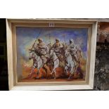 Robert Barnete, 'Berbers on horseback', signed, oil on board, 36 x 46cm.