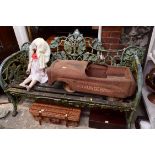 A cast iron bench, decorated with acorns, oak leaves and ivy, with wooden slats, 166cm wide.