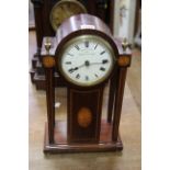 An Edwardian mahogany and inlaid 1000 day electric portico clock, by Eureka Clock Co Ltd, 36cm high.