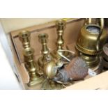 A collection of brassware, to include lanterns and candlesticks.