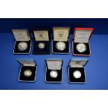 Seven Channel Islands silver proof commemorative coins,