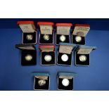 Ten silver proof one pound coins; 1983 (2), 1987, 1990, 1991, 1993, 1996, 2002, 2006 and 2008.