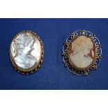 Two 9ct gold cameo brooches.