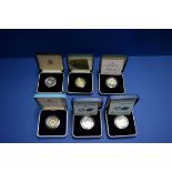 Six silver proof £2 commemorative coins; comprising two 1986 Commonwealth Games;