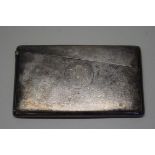 An Oriental silver small card case, by TH, with hammered decoration, 8.