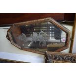 A neo classical style reverse etched glass mirror. 57 x 36.5cm.