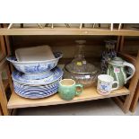 A mixed lot of English ceramics, to include: a 19th century cut glass decanter and stopper.