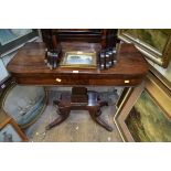 A George IV mahogany and ebony strung pedestal card table, 91cm wide.