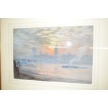 Arthur Severn, Westminister Palace and The Thames at dusk, signed, watercolour and gouache,