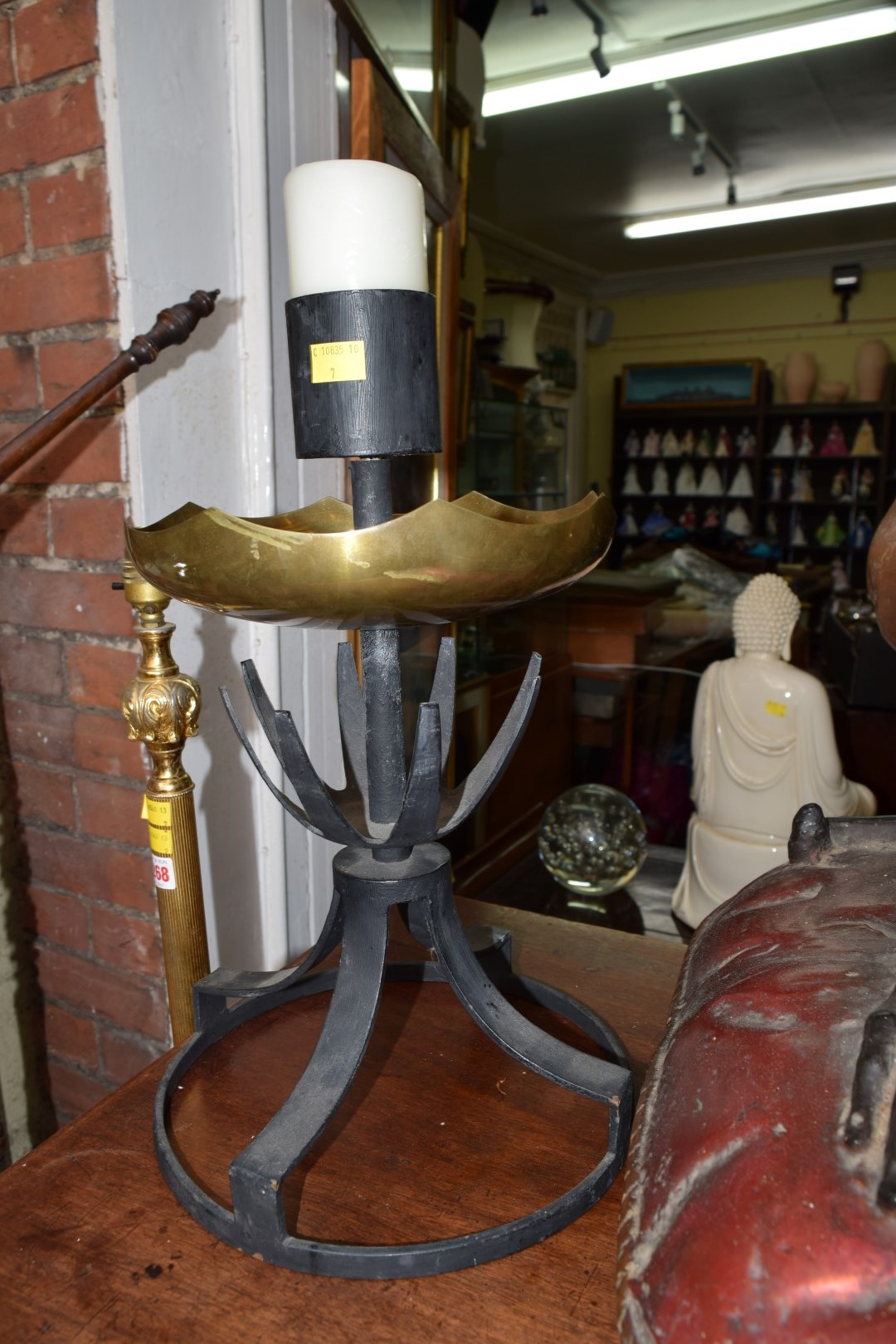 A pair of brass and black painted candlesticks, 41cm high. - Image 3 of 6