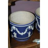 A pair of Wedgwood blue jasperware jardinieres, 18cm diameter.